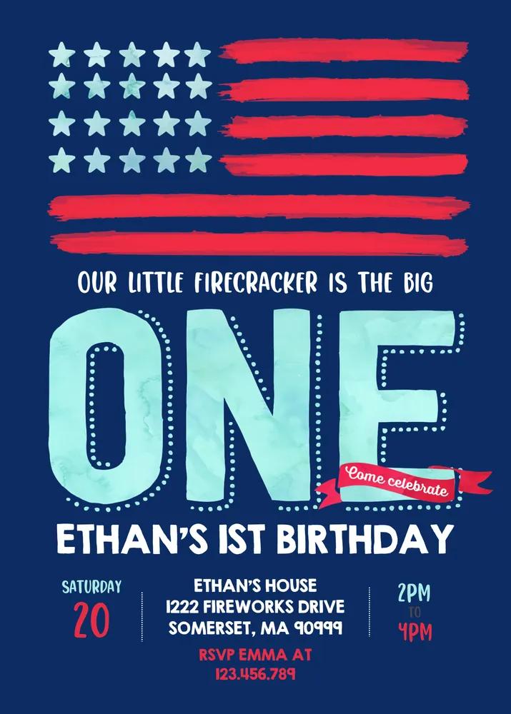 Vintage 4th of July Birthday Invitation | Editable Canva Template