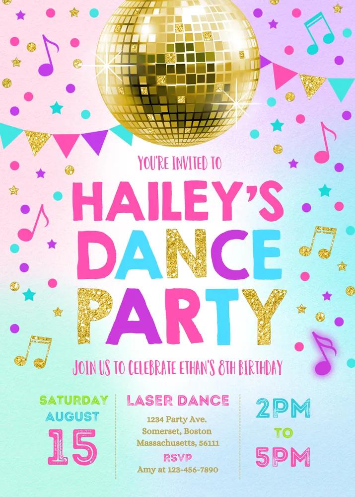 Editable Disco Glow Dance Party Invitation | Neon Neon Canva Template