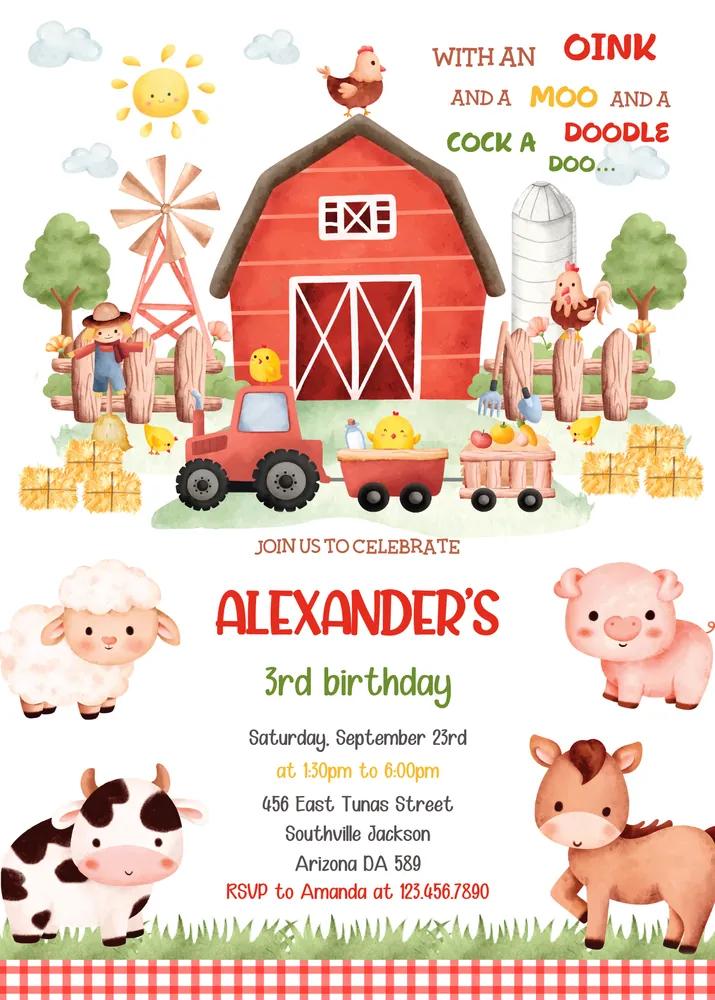 Farm Birthday Party Invitation & Thank You Tag | Editable Canva Template