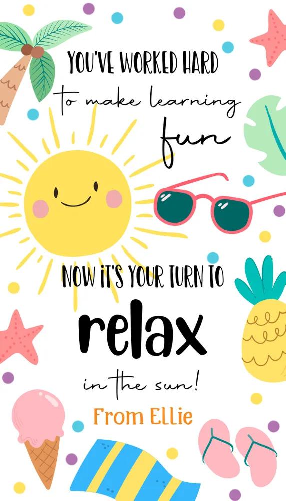 Summer Teacher Appreciation Gift Tag | Editable Canva Relax in the Sun Template