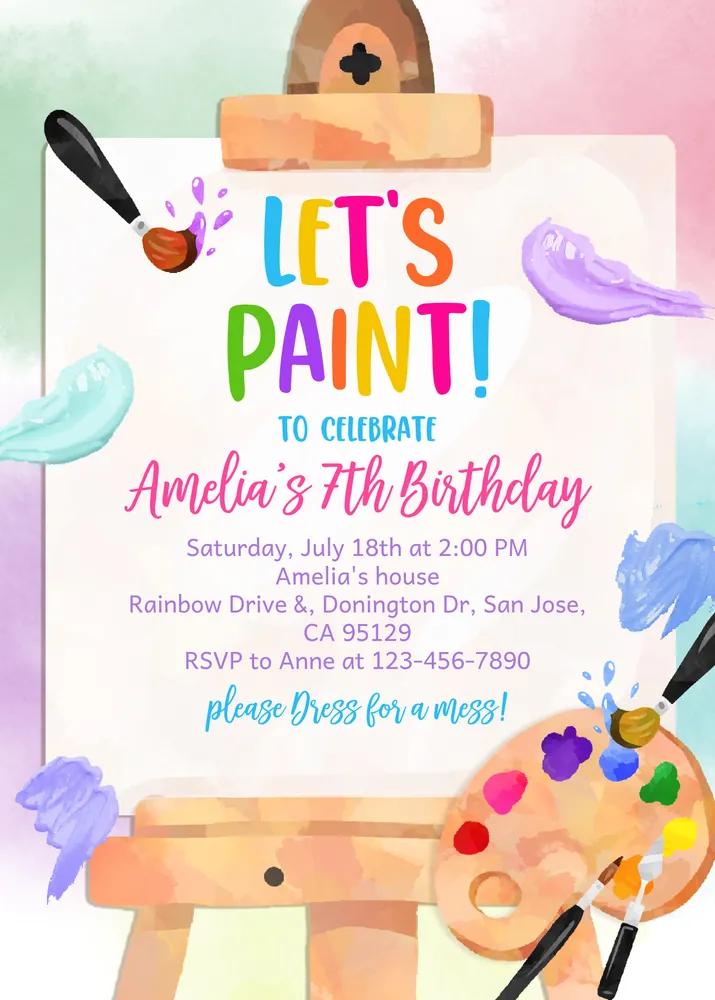 Art Birthday Invitation Canva Template | Colorful Paint Party Invite