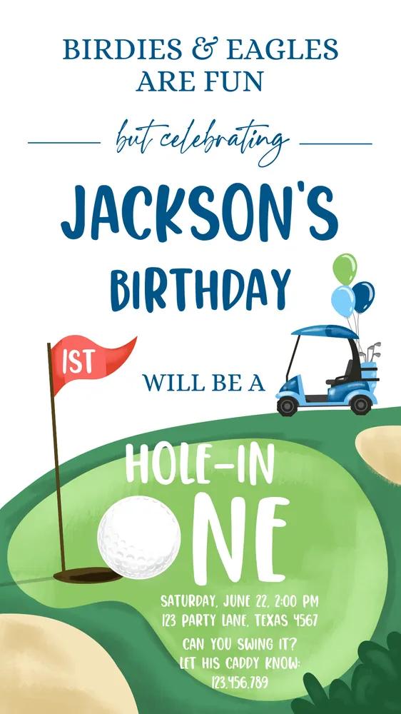 Hole in One 1st Birthday Invite | Golf Par-Tee Digital Canva Evite