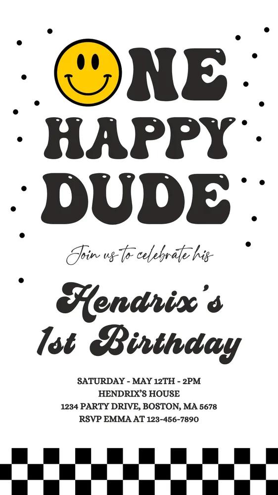 One Happy Dude Birthday Invite | Editable Canva 1st Birthday Phone Invitation