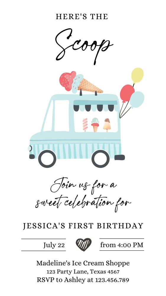 Ice Cream Truck Birthday Invitation Canva Template | Boys Digital Mobile Evite