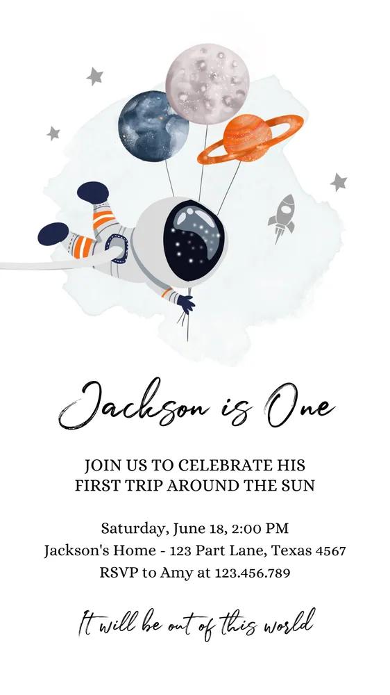 Outer Space Birthday Invitation Canva Template Astronaut Trip Around the Sun
