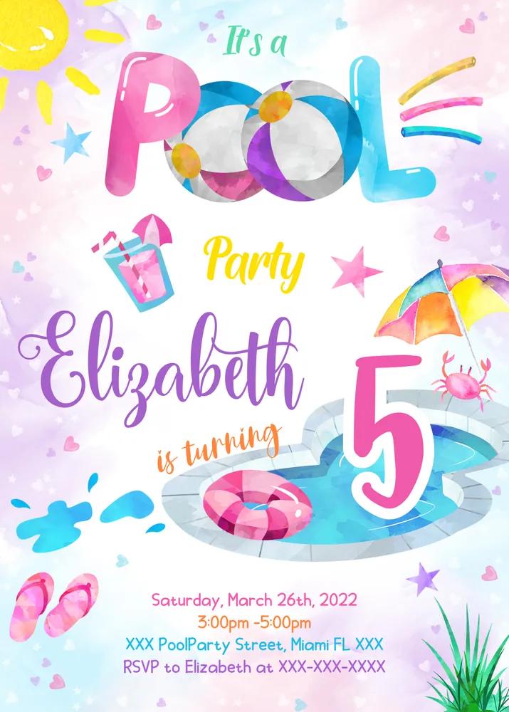 Splish Splash Pool Party Birthday Invitation Canva Template Boy Beach Ball