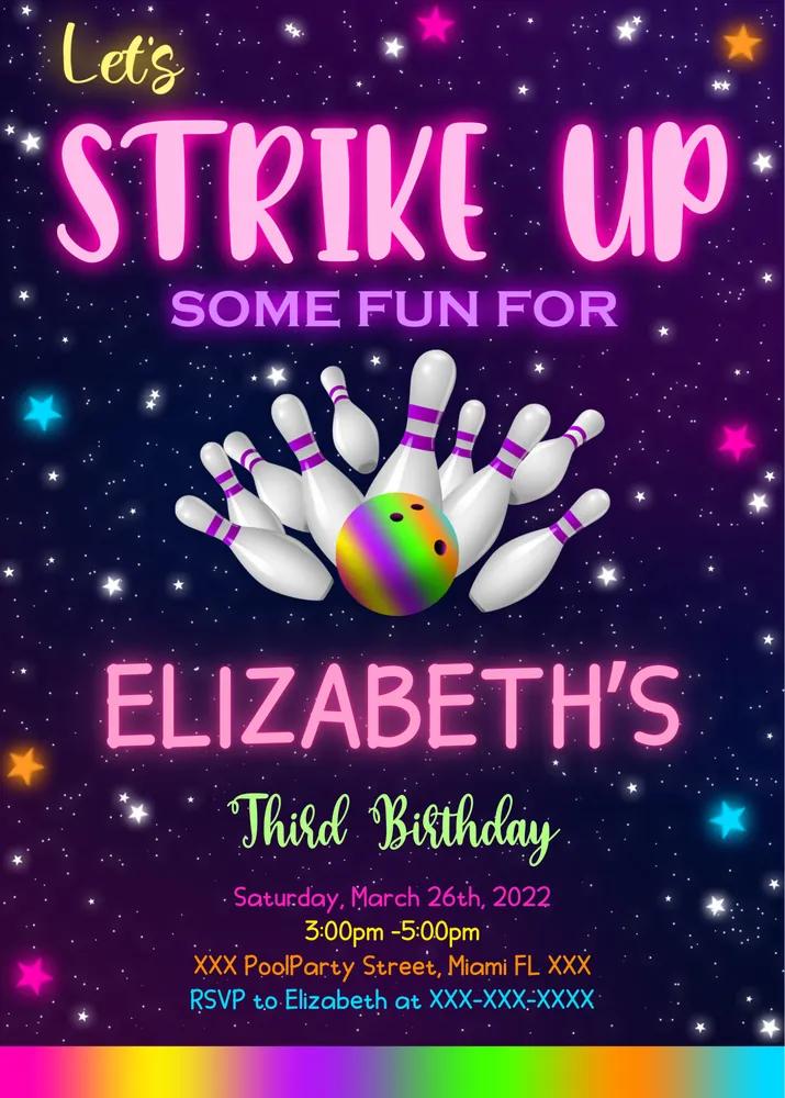 Bowling Birthday Invitation - Editable Canva Template Instant Download