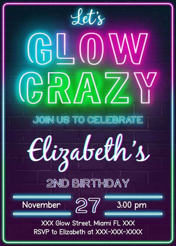 Glow in the Dark Birthday Invitation | Editable Canva Template | Neon Glow Party