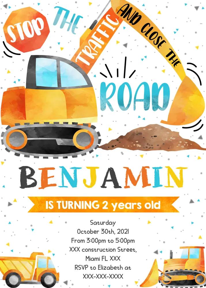 Editable Construction Birthday Invitation Template - Kids Party Instant Download