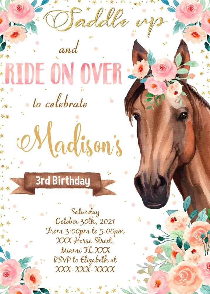 Editable Horse Birthday Invitation Template | Instant Download Canva Link