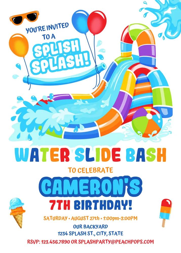 Water Slide Birthday Party Invitation | Editable Canva Template Splash Bash