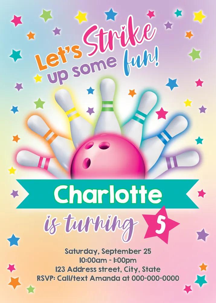 Bowling Birthday Invitation Canva Template - Editable Instant Download