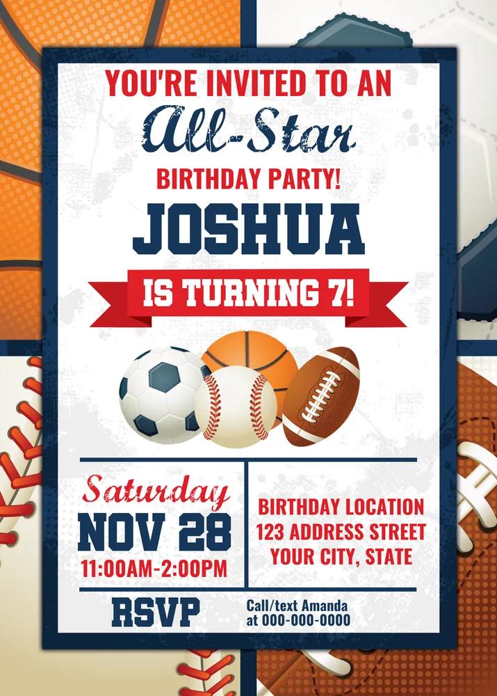 Sports Birthday Invitation | All Star Party Invite | Editable Canva Template