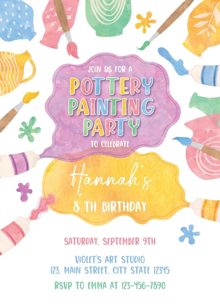 Pottery Painting Party Invitation | Editable Canva Template | Art Birthday