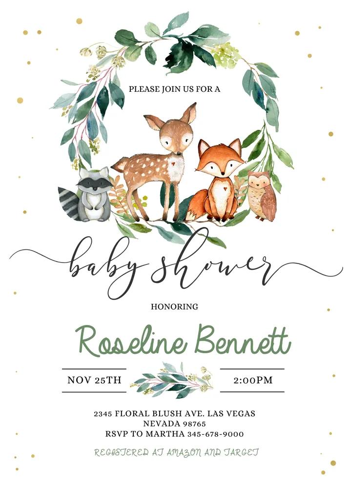 Woodland Baby Shower Invitation | Editable Canva Template | Gender Neutral