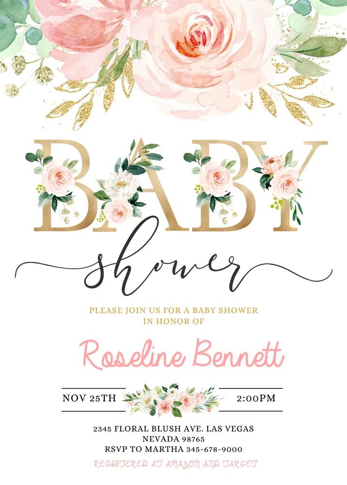 Blush Pink Floral Baby Shower Invitation | Editable Canva Template