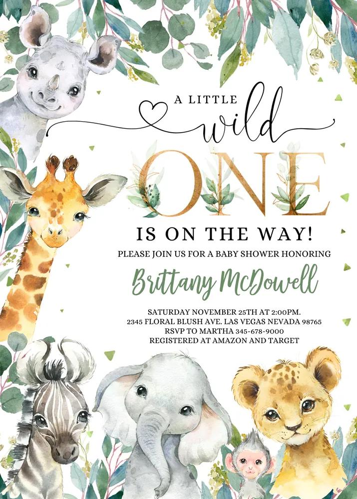 Safari Baby Shower Invitation - Wild One Jungle Boy Canva Template