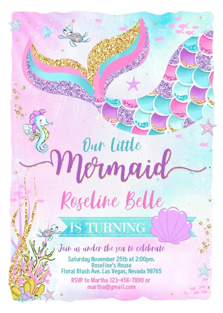 Mermaid Birthday Invitation | Under the Sea Party Invite | Editable Canva Template