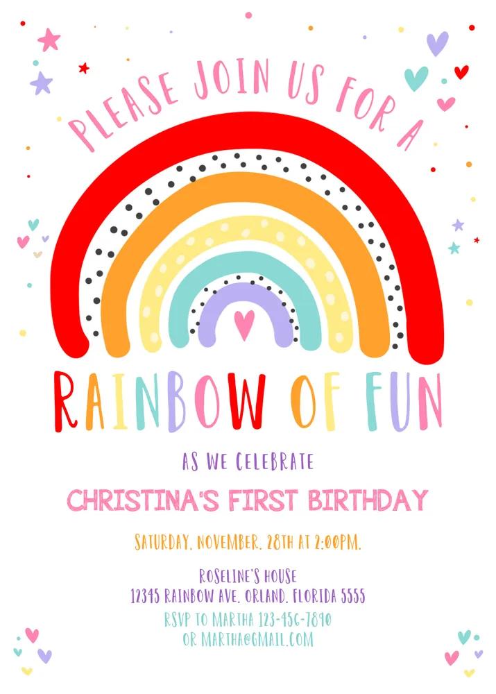 Rainbow Birthday Invitation Template | Editable Canva Gold Magic Girl Party