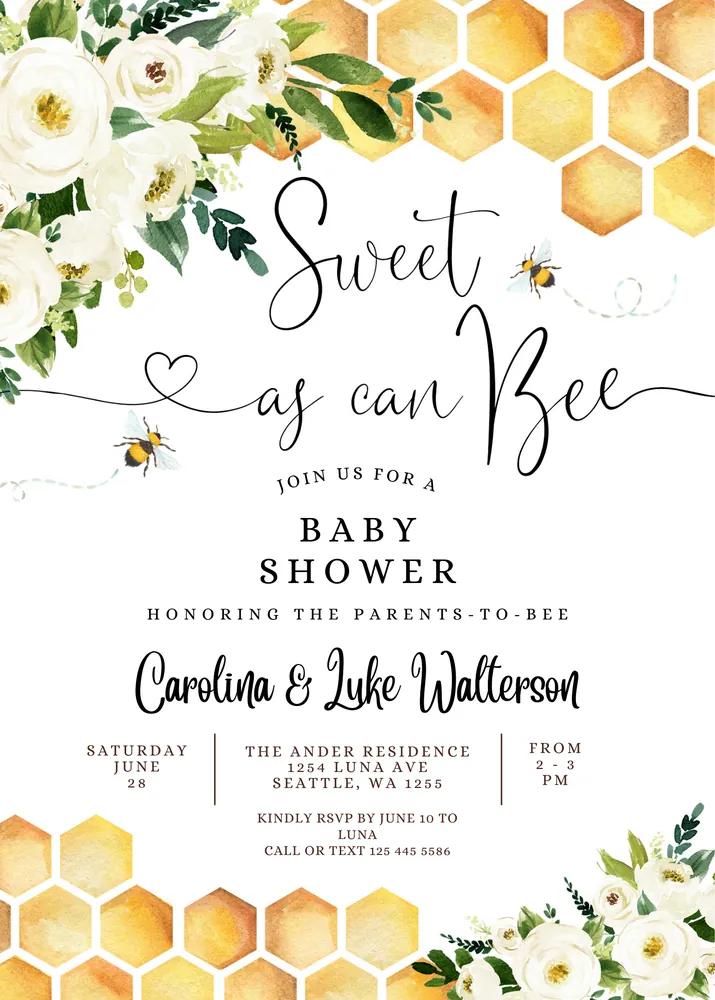 Sweet As Can Bee Baby Shower Invitation | Neutral Mommy to Bee Canva Template