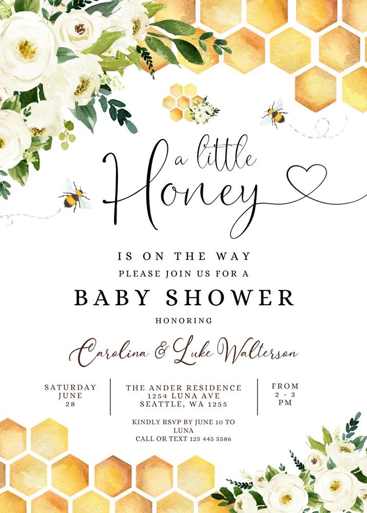 Bee A Little Honey Baby Shower Invitation | Gender Neutral Canva Template
