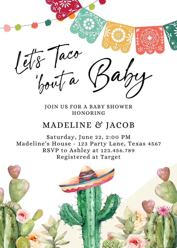 Taco Bout a Baby Shower Invitation | Editable Mexican Fiesta Canva Template