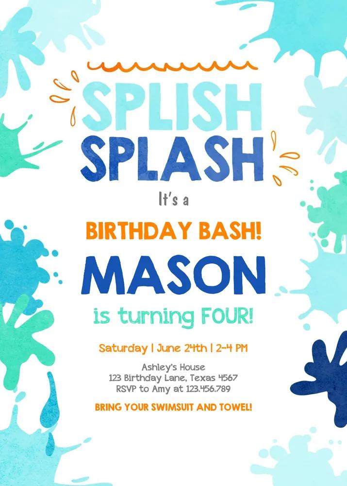 Pool Party Invitation Canva Template | Splish Splash Birthday Summer Invite