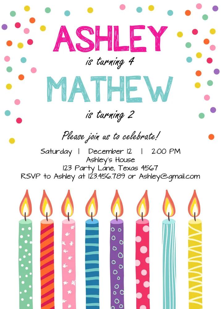 Joint Twin Birthday Invitation | Editable Canva Template | Boy Girl Twins