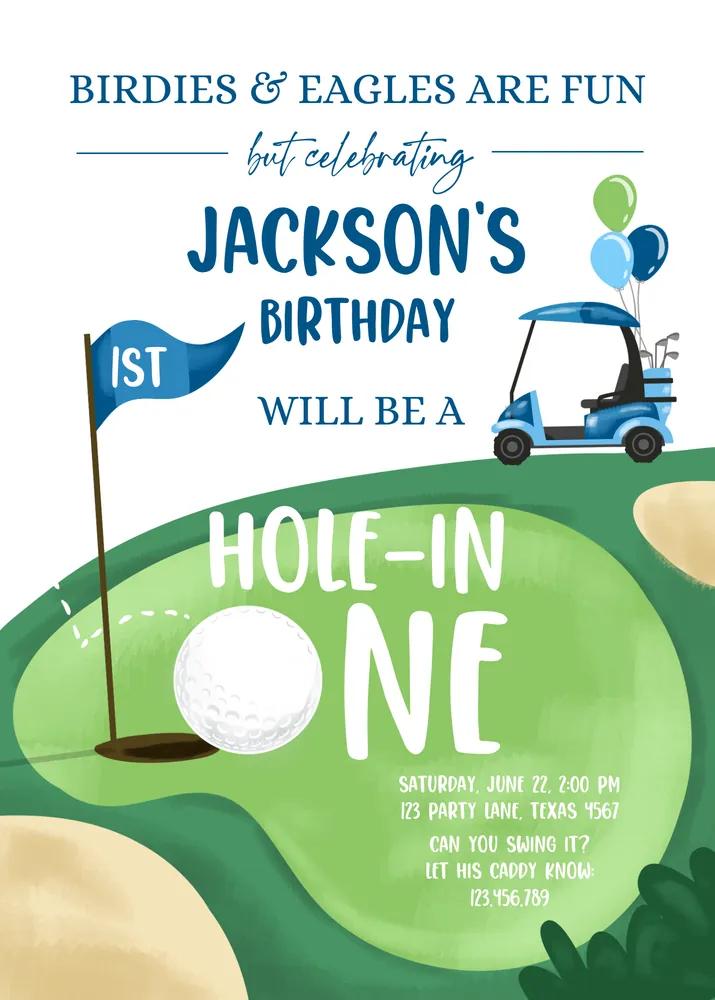Hole in One 1st Birthday Invitation | Golf Par-Tee Canva Template