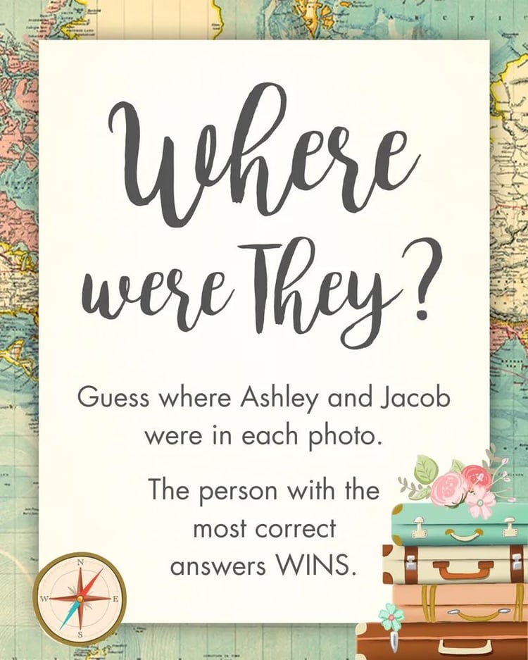 Where Were They Travel Bridal Shower Game Template - World Map Adventure Activity