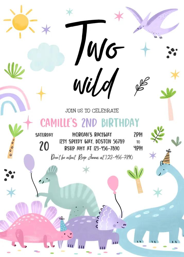 Dinosaur 2nd Birthday Invitation | Editable Canva Template | Two Wild T-Rex