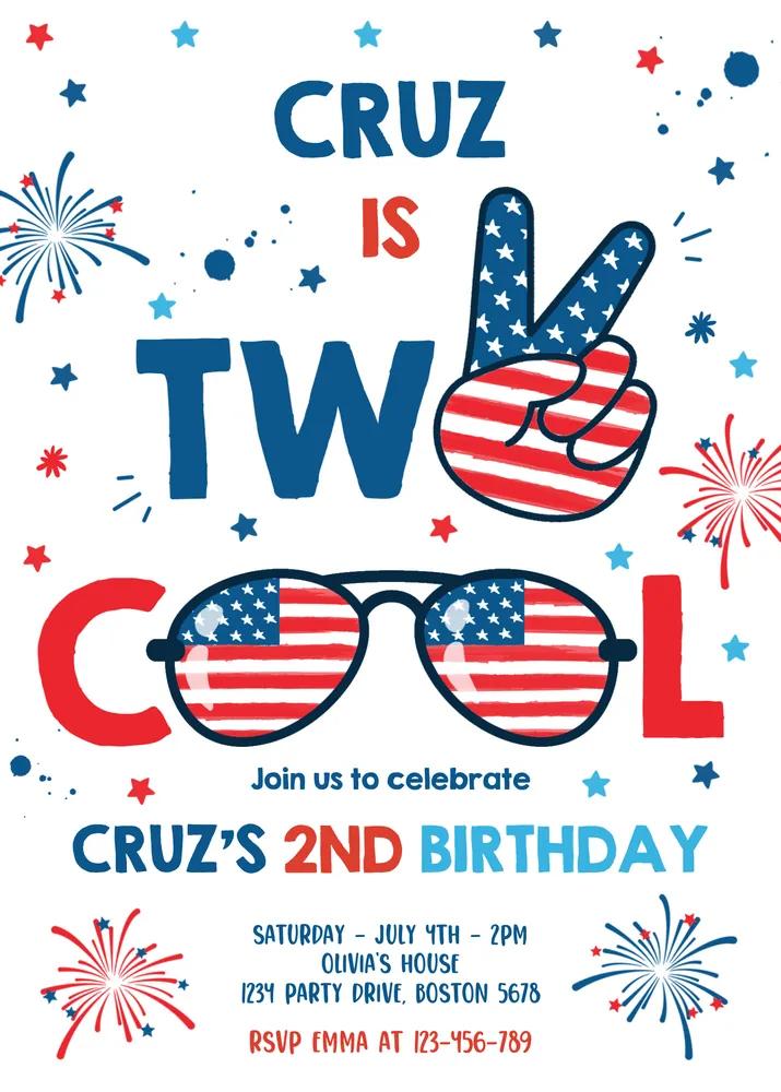 4th of July 2nd Birthday Invitation - Two Cool Dude Canva Template