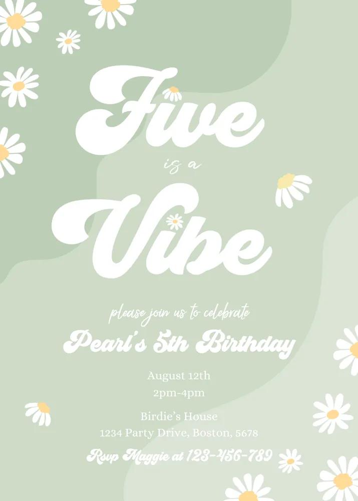 Daisy 5th Birthday Invitation - Five Is A Vibe Boho Hippie Canva Template