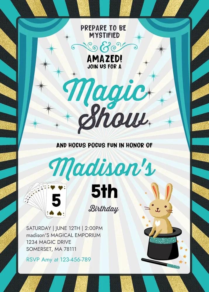 Girl Magician Birthday Invitation | Magic Show Party Canva Template