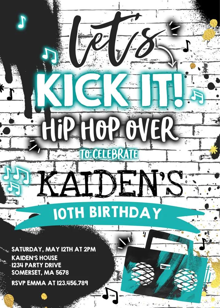 Hip Hop Invitation | Editable Neon Glow Graffiti Dance Party Canva Template
