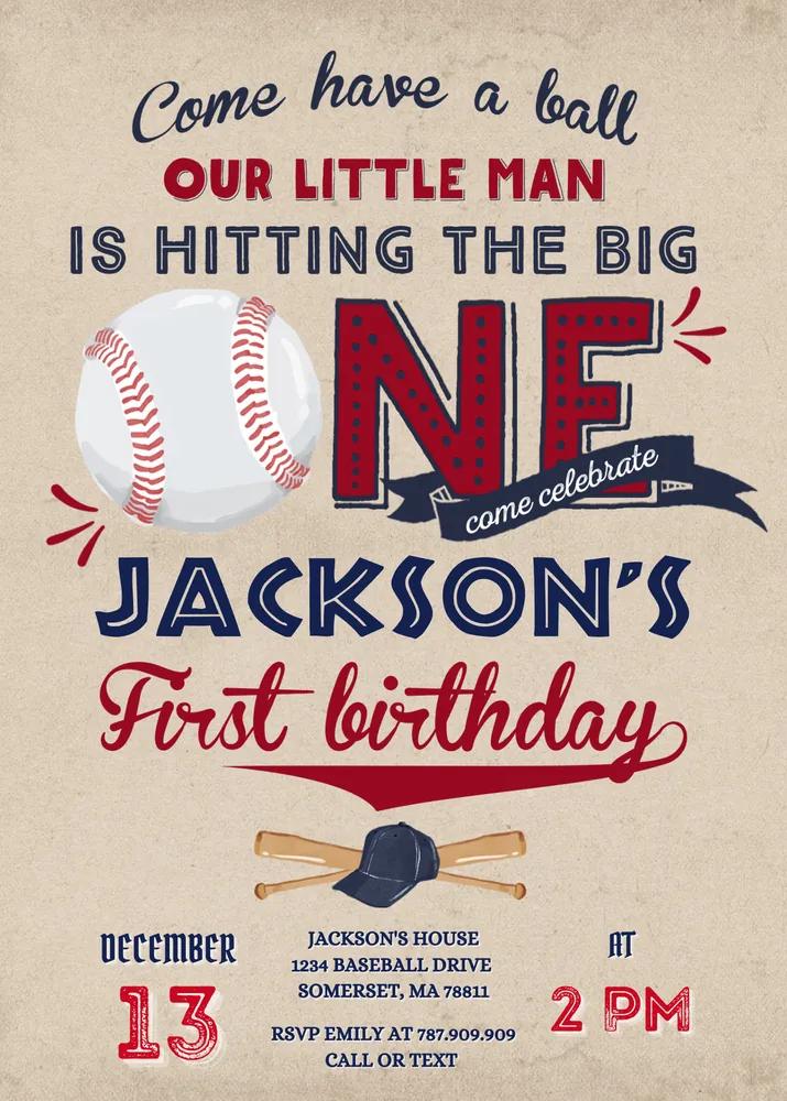Vintage Baseball 1st Birthday Invitation | Editable Canva Template
