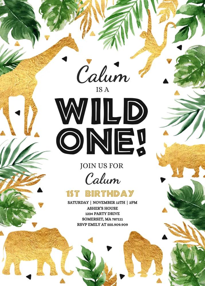 Wild One Birthday Invitation | Safari Animals Jungle Party Canva Template
