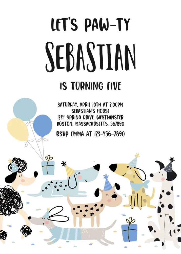Puppy Party Invitation Canva Template | Dog Birthday Invite Boy Girl