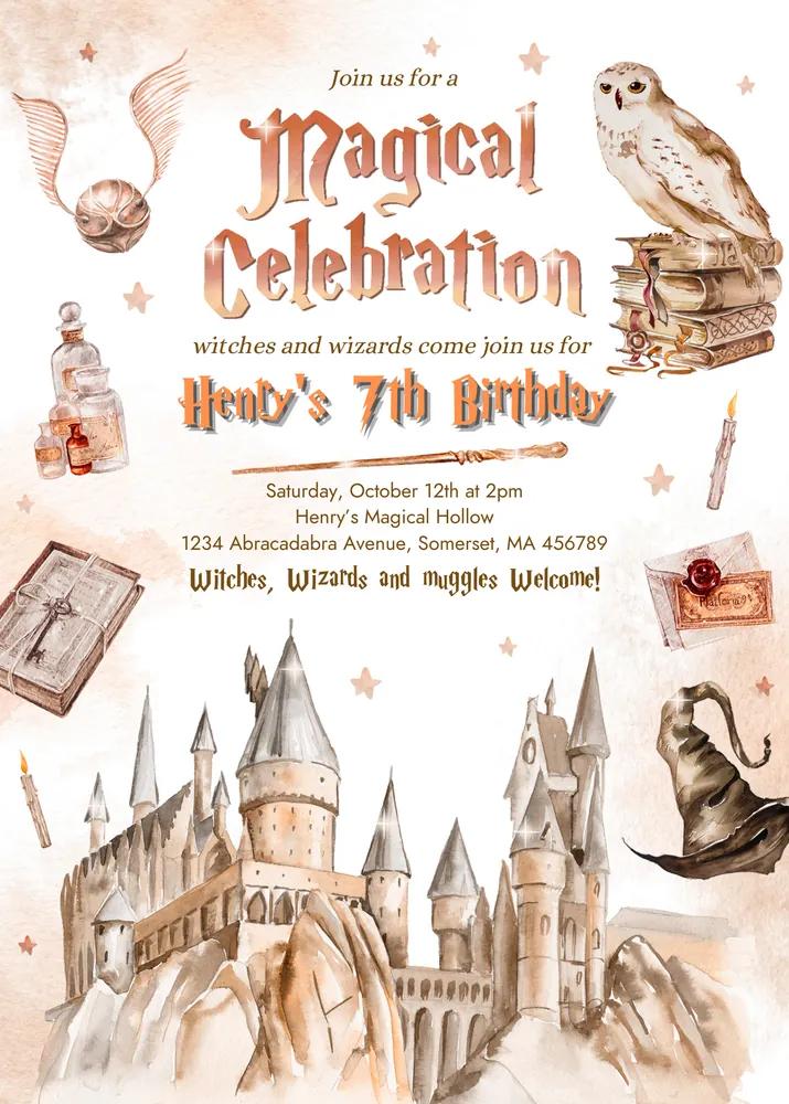 Wizard Birthday Party Invitation | Magical School Canva Template Edit