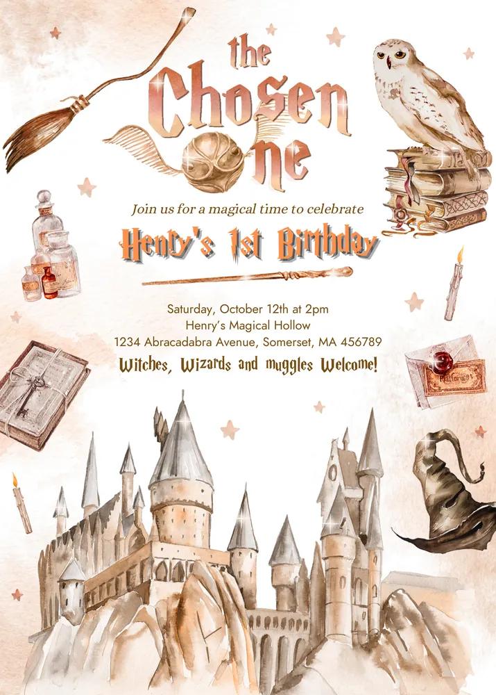 Wizard 1st Birthday Invitation Template - Magic School Editable Canva Invite