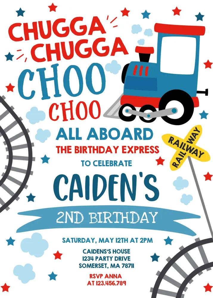 Chugga Chugga Choo Choo Train Birthday Invitation | Editable Canva Template