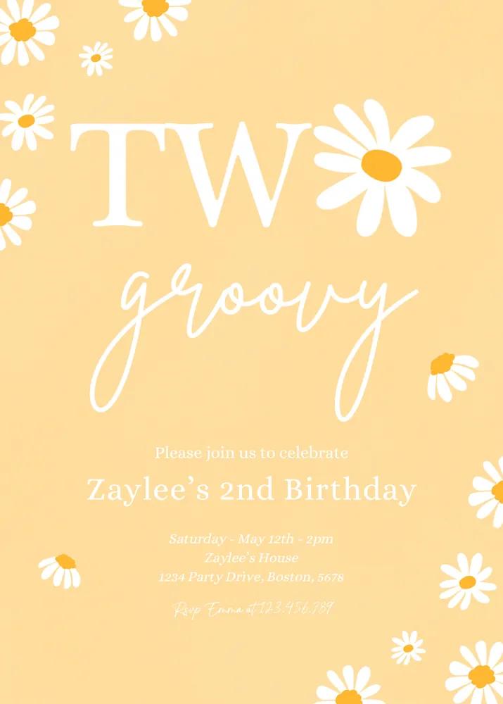 Boho Daisy 2nd Birthday Invitation | Two Groovy Canva Template | Retro Floral