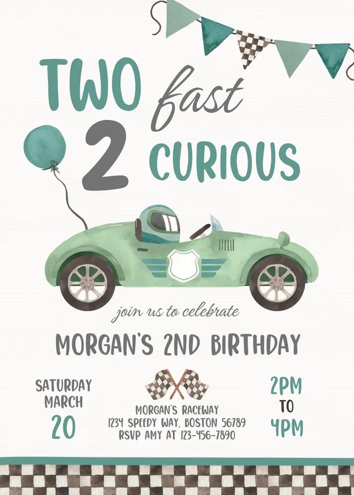 Two Fast Birthday Invitation Race Car Boy 2nd Birthday Canva Template