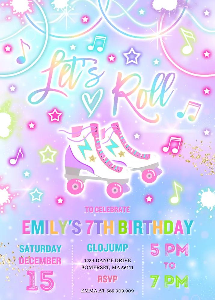 Pastel Cosmic Roller Skating Invitation | Glow Galaxy Canva Template