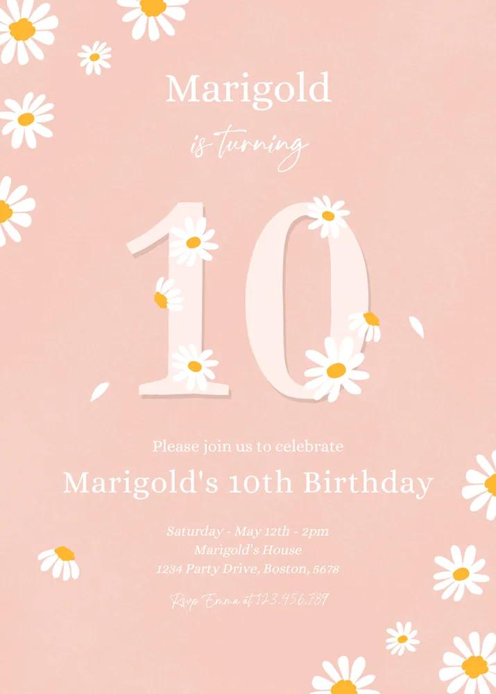 Boho Daisy 10th Birthday Invitation | Editable Canva Template