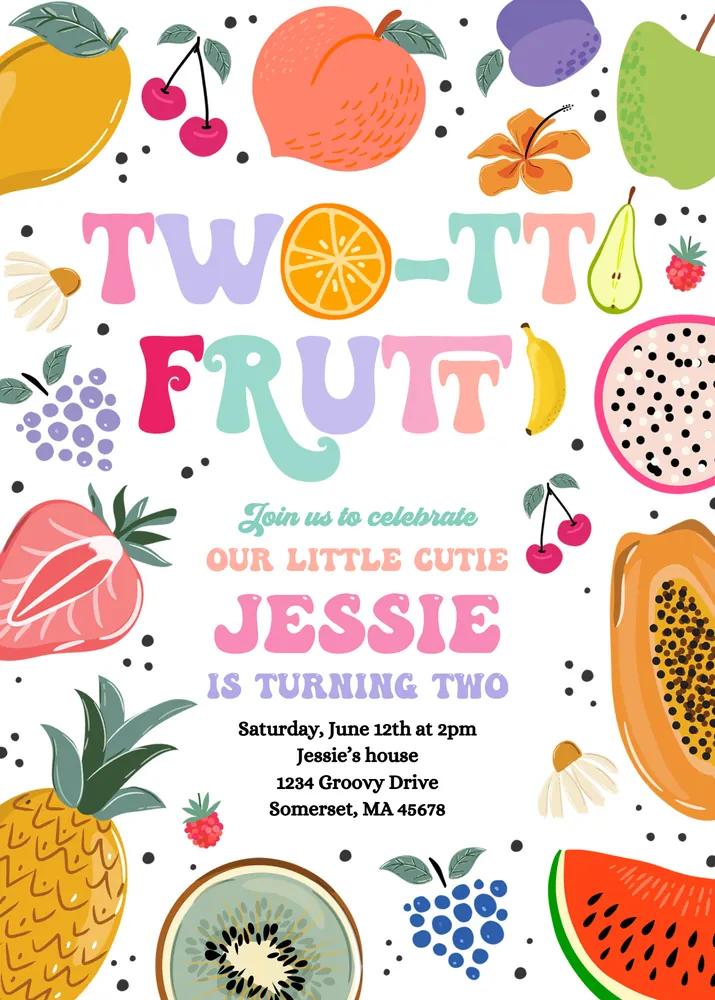 Two-tti Frutti 2nd Birthday Invitation | Editable Canva Template Summer Fruit