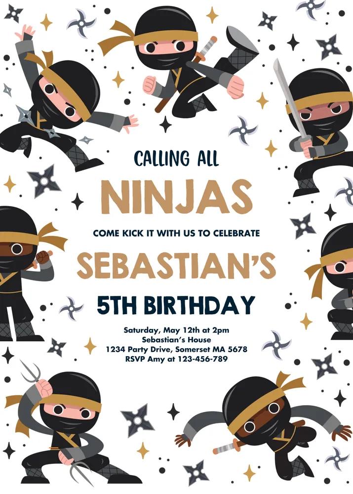 Ninja Birthday Party Invitation | Editable Canva Template Karate Warrior Invite
