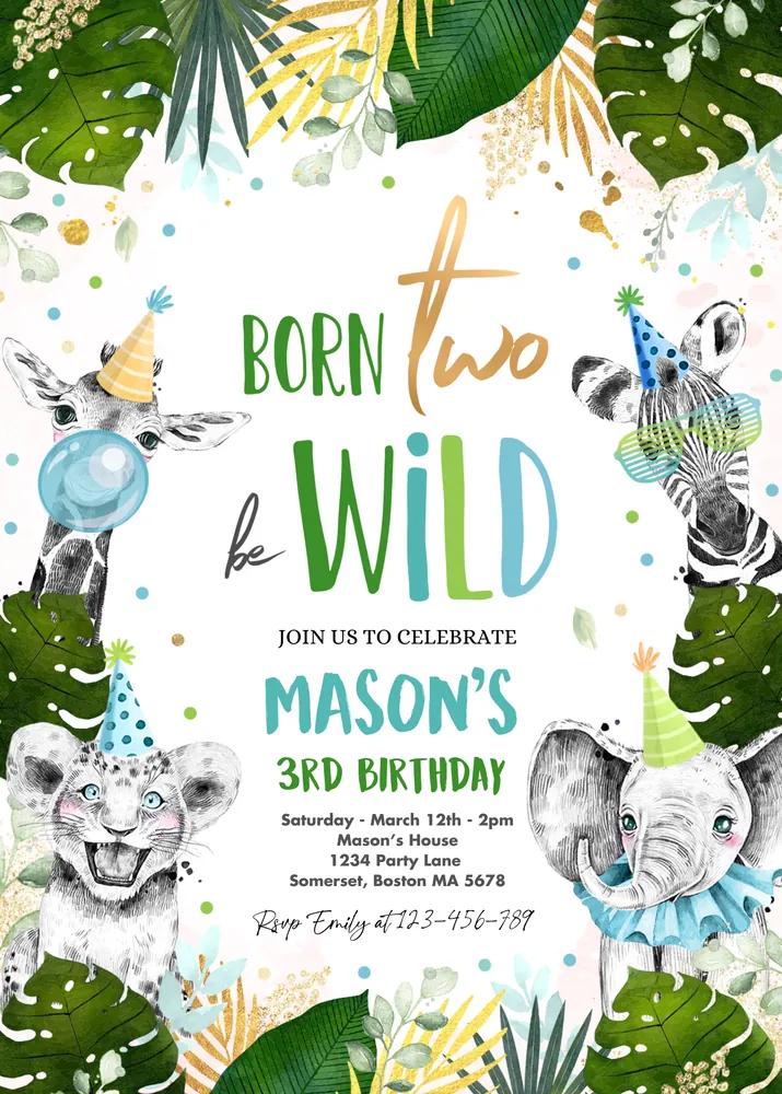 Born Two Be Wild 2nd Birthday Invitation | Editable Canva Safari Template