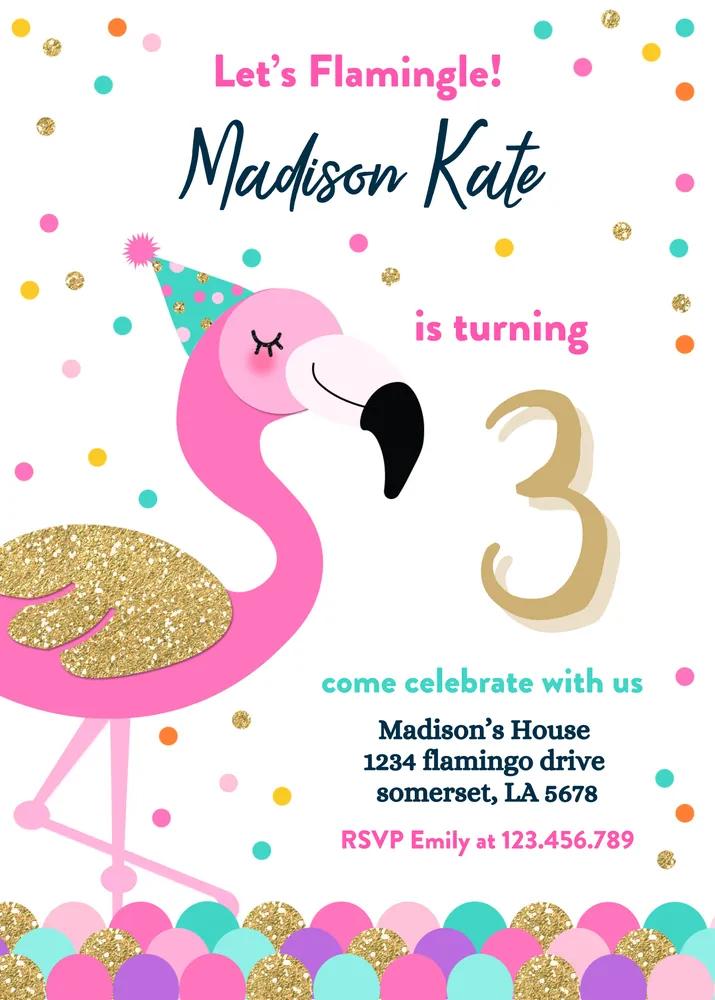 Flamingo Birthday Invitation | Editable Canva Template | Tropical Luau Pool Party