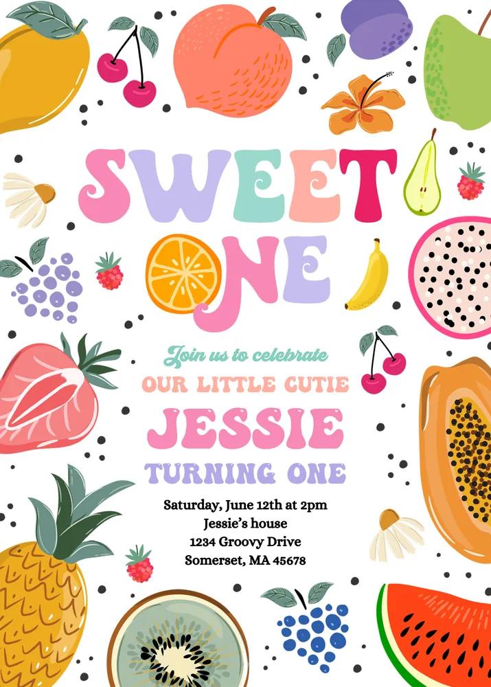 Tutti Frutti 1st Birthday Invitation | Sweet One Tropical Summer Pool Party